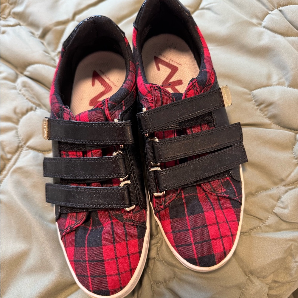 Anne Klein Red and Black Sneakers with Velcro Straps